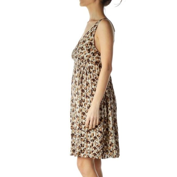 BCBG MaxAzria Brown Printed Silk V-Neck Day Dress - Picture 3 of 3